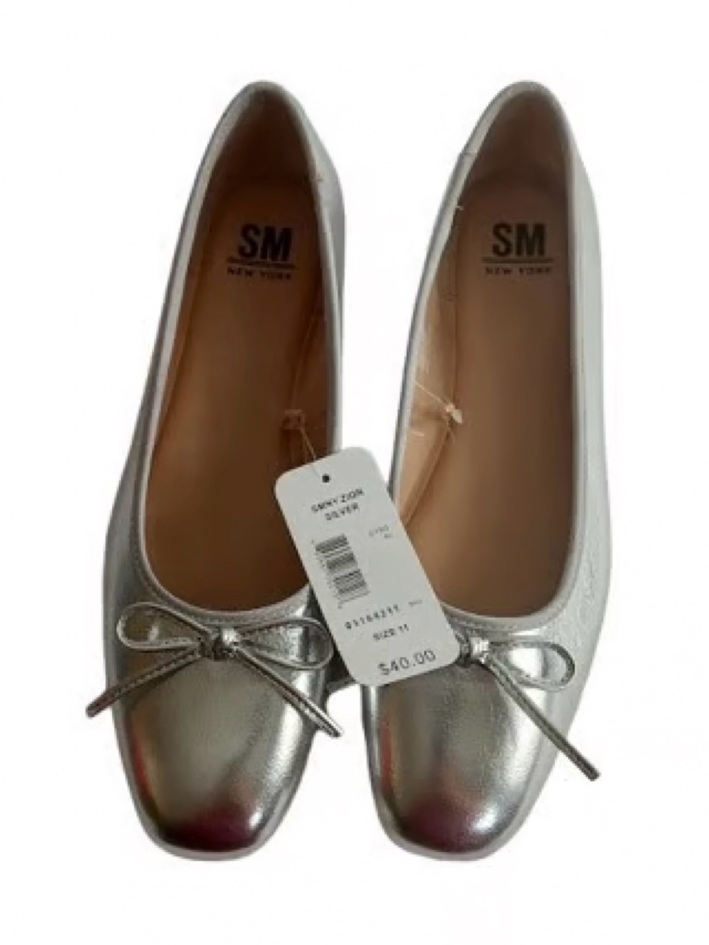 SM New York Metallic Silver Bow Ballet Flats
